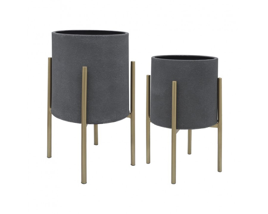 Sagebrook Planters On Metal Stand (Set Of 2) - Gray/Gold