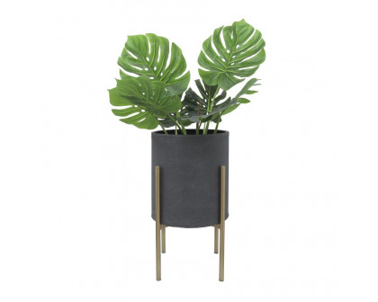 Sagebrook Planters On Metal Stand (Set Of 2) - Gray/Gold