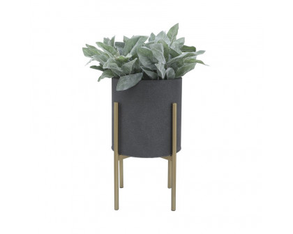 Sagebrook Planters On Metal Stand (Set Of 2) - Gray/Gold