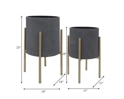 Sagebrook Planters On Metal Stand (Set Of 2) - Gray/Gold