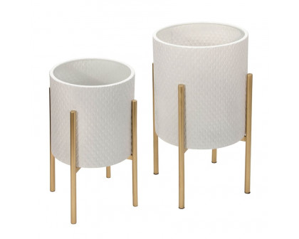 Sagebrook Textured Planters On Metal Stand (Set Of 2)