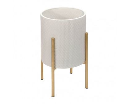 Sagebrook Textured Planters On Metal Stand (Set Of 2) - White/Gold