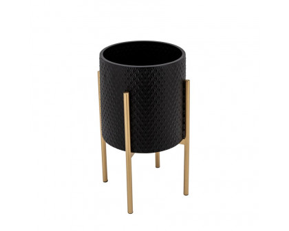 Sagebrook Textured Planters On Metal Stand (Set Of 2) - Black/Gold