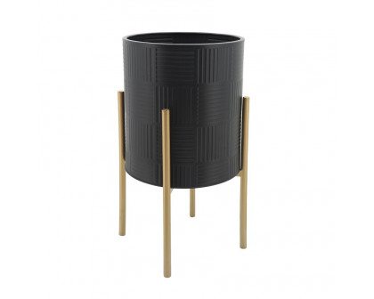 Sagebrook Planters With Lines On Metal Stand (Set Of 2) - Black/Gold