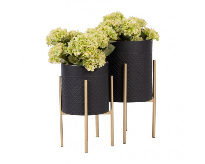 Sagebrook Scales Planters On Metal Stand (Set Of 2) - Black/Gold