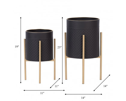 Sagebrook Scales Planters On Metal Stand (Set Of 2) - Black/Gold