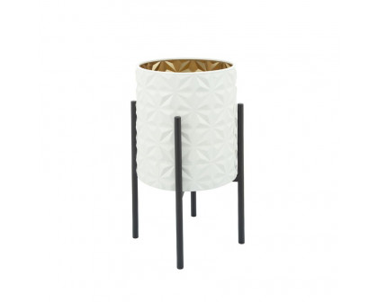 Sagebrook Aztec Planters On Metal Stand (Set Of 2) - White/Gold/Black