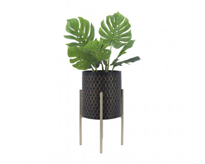 Sagebrook 3D Honeycomb Planters On Metal Stand (Set Of 2) - Black/Gold