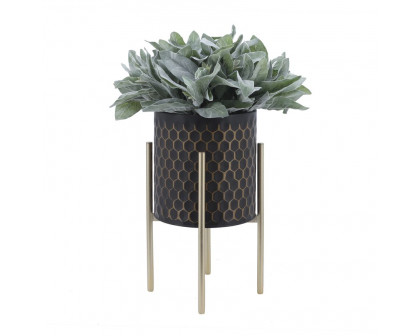 Sagebrook 3D Honeycomb Planters On Metal Stand (Set Of 2) - Black/Gold