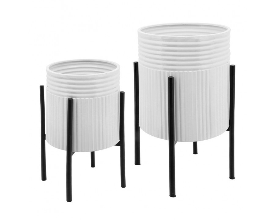 Sagebrook Dunes Planters On Metal Stand (Set Of 2) - White/Black