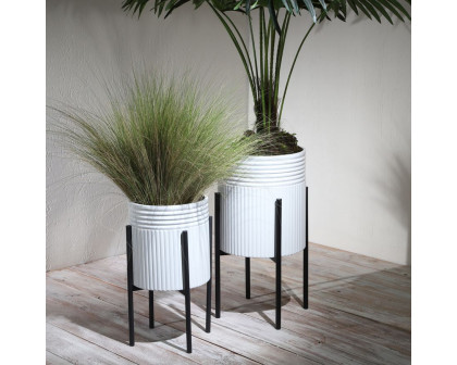 Sagebrook™ Dunes Planters On Metal Stand (Set Of 2) - White/Black