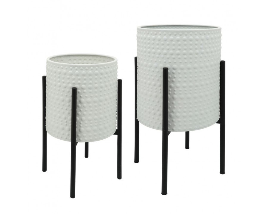 Sagebrook Dotted Planters In Metal Stand (Set Of 2) - White