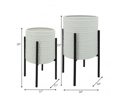 Sagebrook Dotted Planters In Metal Stand (Set Of 2) - White