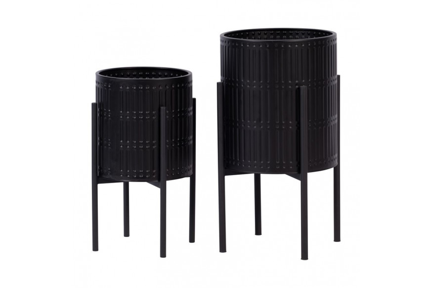 Sagebrook™ Ridged Planters In Metal Stand (Set Of 2) - Black