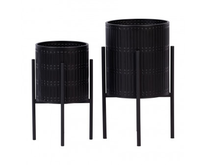 Sagebrook™ Ridged Planters In Metal Stand (Set Of 2) - Black