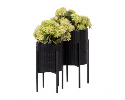 Sagebrook™ Ridged Planters In Metal Stand (Set Of 2) - Black