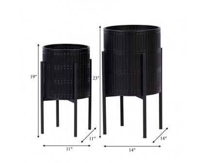 Sagebrook™ Ridged Planters In Metal Stand (Set Of 2) - Black