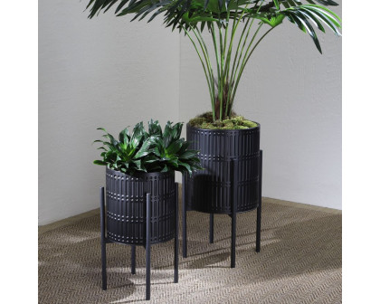 Sagebrook™ Ridged Planters In Metal Stand (Set Of 2) - Black