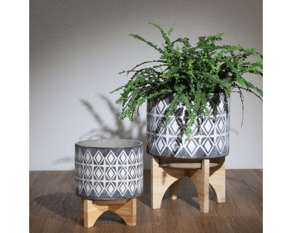 Sagebrook Ceramic Planters On Stand (Set Of 2) - Gray