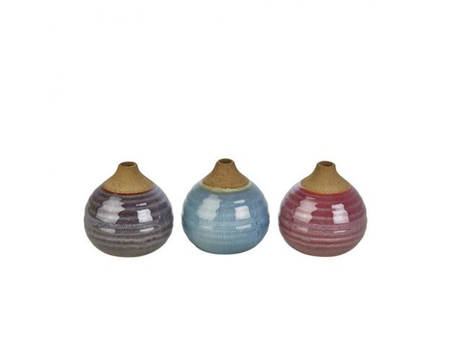 Sagebrook Glazed Bud Vases (Set Of 3) - Purple/Blue/Pink