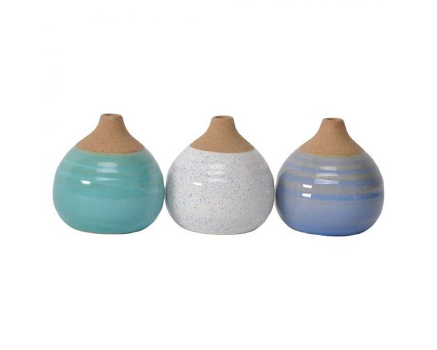 Sagebrook Glazed Bud Vases (Set Of 3) - Blue/Turquoise/White