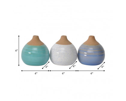 Sagebrook Glazed Bud Vases (Set Of 3) - Blue/Turquoise/White