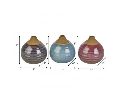 Sagebrook Glazed Bud Vases (Set Of 3) - Purple/Blue/Pink