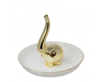 Sagebrook 6" Ceramic Elephant Ring Holder - White/Gold