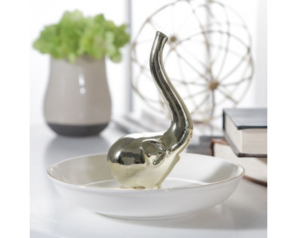 Sagebrook 6" Ceramic Elephant Ring Holder - White/Gold