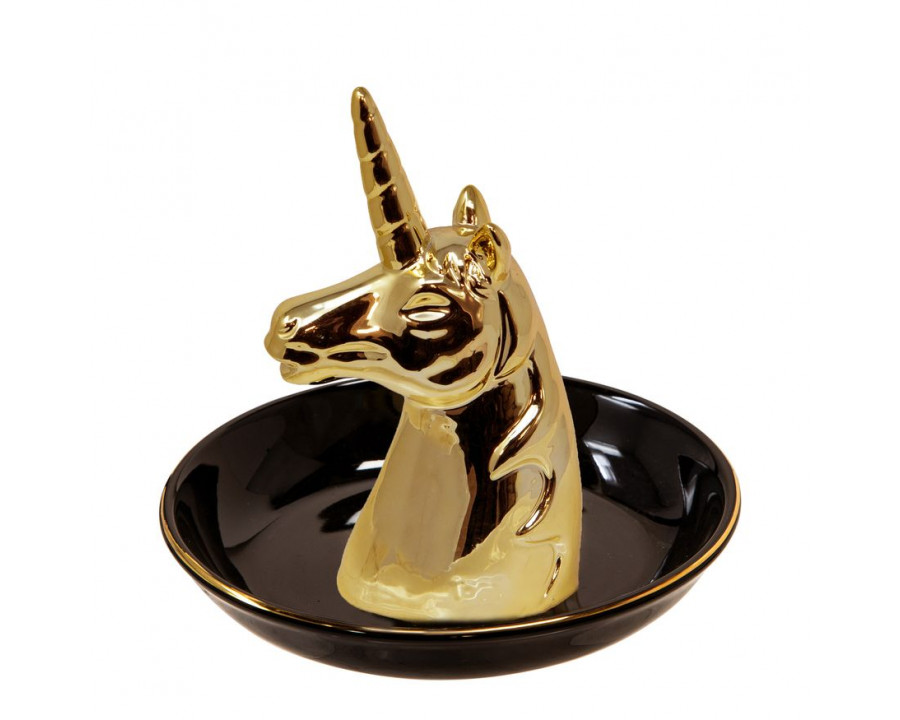 Sagebrook 6" Ceramic Unicorn Trinket Tray - Black/Gold