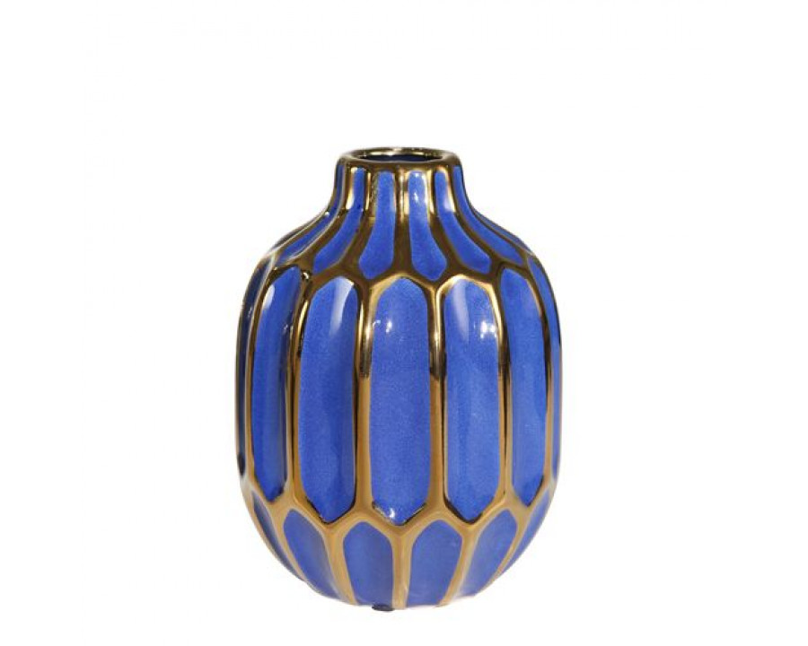 Sagebrook 8" Ceramic Decorative Vase - Navy/Gold