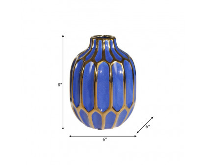 Sagebrook 8" Ceramic Decorative Vase - Navy/Gold