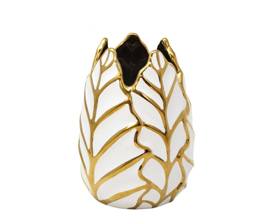 Sagebrook 8" Ceramic Leaf Vase - White/Gold