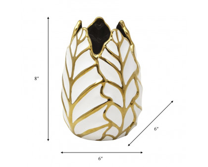 Sagebrook 8" Ceramic Leaf Vase - White/Gold