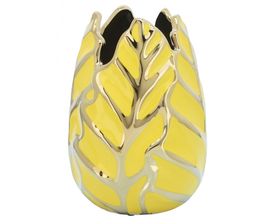 Sagebrook 8" Ceramic Leaf Vase - Yellow/Gold