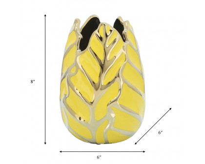 Sagebrook 8" Ceramic Leaf Vase - Yellow/Gold