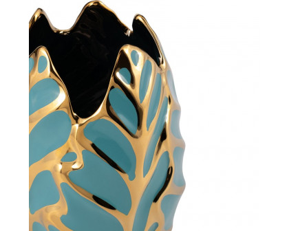 Sagebrook 8" Ceramic Leaf Vase - Turquoise/Gold