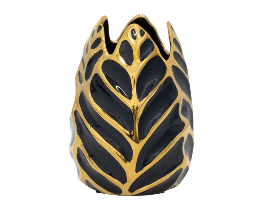 Sagebrook 8" Ceramic Leaf Vase - Dark Navy/Gold