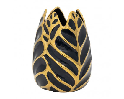 Sagebrook 8" Ceramic Leaf Vase - Dark Navy/Gold