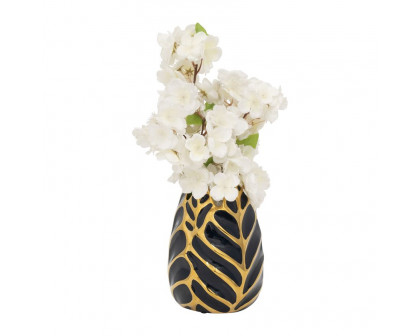 Sagebrook 8" Ceramic Leaf Vase - Dark Navy/Gold