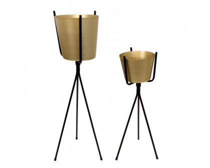 Sagebrook Gold Metal Planter - Black Tripod