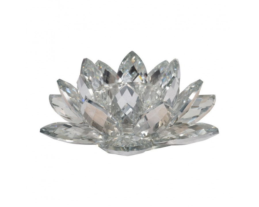 Sagebrook 8.25" Crystal Lotus Candle Holder - Silver