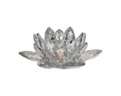 Sagebrook 8.25" Crystal Lotus Candle Holder - Silver