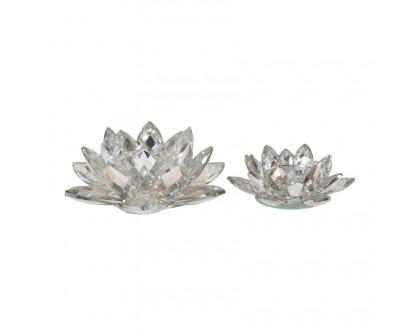 Sagebrook 8.25" Crystal Lotus Candle Holder - Silver