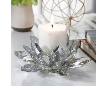 Sagebrook 8.25" Crystal Lotus Candle Holder - Silver