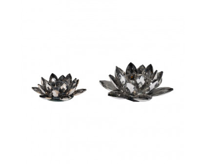 Sagebrook 6" Crystal Lotus Votive Holder - Black