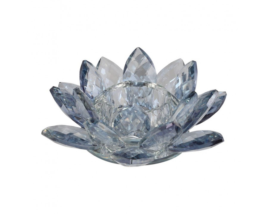 Sagebrook 6" Crystal Lotus Votive Holder - Blue