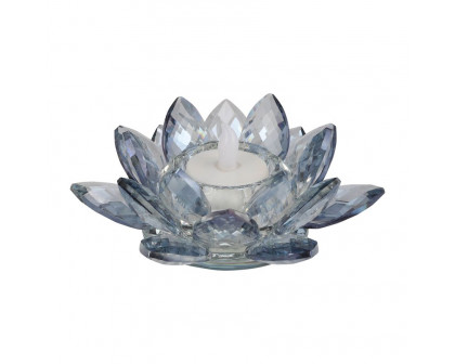 Sagebrook 6" Crystal Lotus Votive Holder - Blue