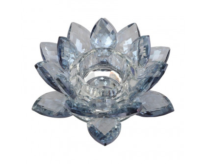 Sagebrook 6" Crystal Lotus Votive Holder - Blue