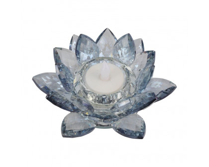 Sagebrook 6" Crystal Lotus Votive Holder - Blue